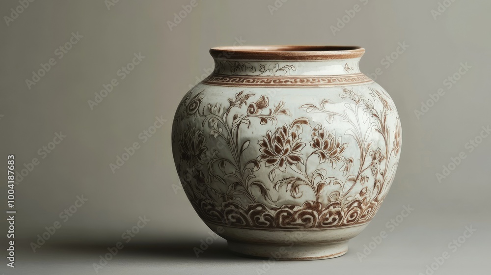 Traditional Chinese-patterned flowerpot with intricate floral designs, standing elegantly on a plain surface. Traditional Chinese-patterned flowerpot with intricate floral designs, standing elegantly on a plain surface.