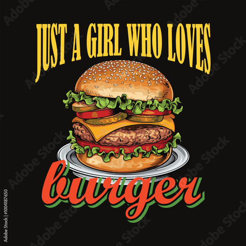 hamburger on black t-shirt design