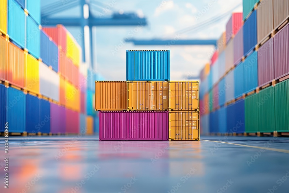 Fototapeta premium Business logistics, warehouse, and shipping containers, 3D illustration