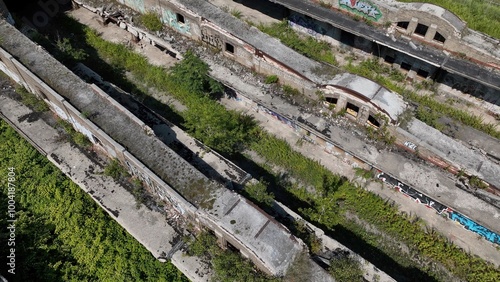 Historic art deco architecture abandoned Buffalo Central Terminal train and rail depot station crumbling brick building in big city