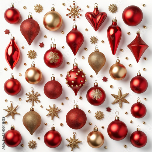 Christmas red and gold ornament baubles glitter stars holiday background