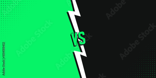 Dynamic VS Background for Sports and Competition. Green and Black Versus Comic Style Background Split Lightning in the Middle