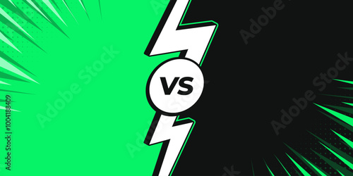 Dynamic VS Background for Sports and Competition. Green and Black Versus Comic Style Background Split Lightning in the Middle