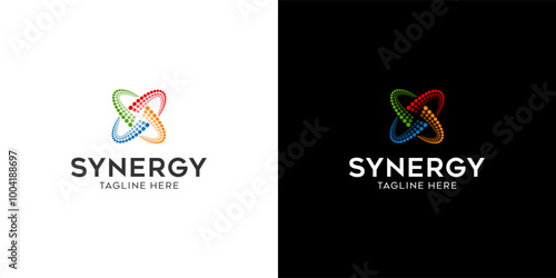 logo Synergy, the concept of two or more entities working together, The interlocking circles represent the coming together of diverse elements