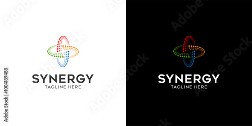 logo Synergy, the concept of two or more entities working together, The interlocking circles represent the coming together of diverse elements