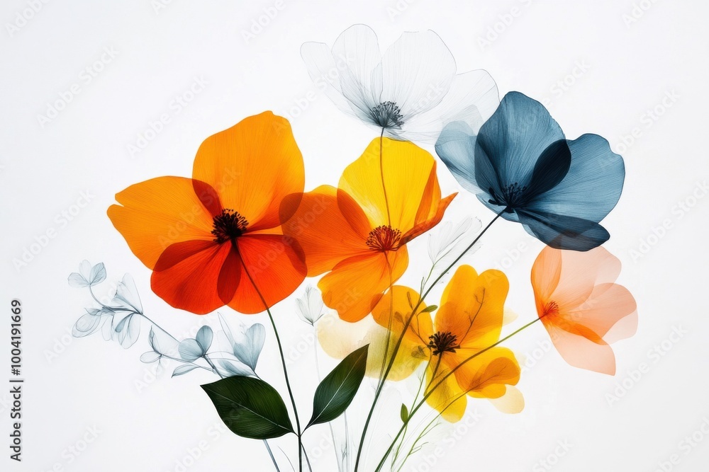 Single Line Art of Colorful Flowers Single Line Art of Colorful Flowers