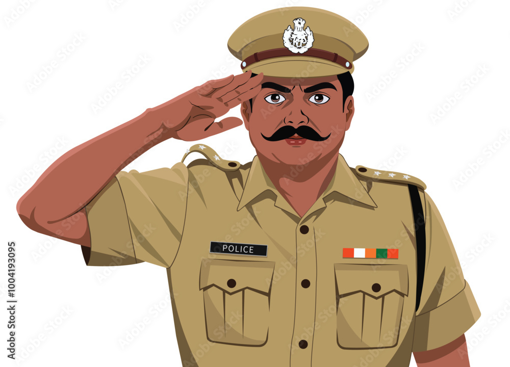 Portrait Indian policeman saluting vector illustration Portrait of an Indian policeman saluting