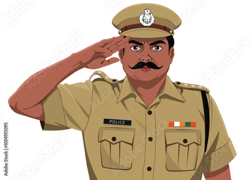 Indian police officer salute in uniform front view vector illustration design