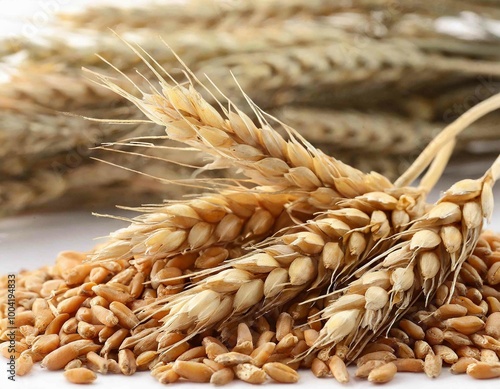 wheat grains on a white background photo