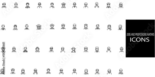 Jobs and professions simple concept 44 icons.Vector illustration.