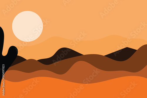 desert landscape with moon. vector illustration. 