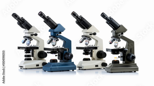 Microscopes for studying plankton and other microscopic organisms isolated on white background