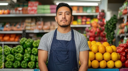 A small shop owner struggling to compete with a corporate chain store opening in their neighborhood   economic disparity, small business struggle photo