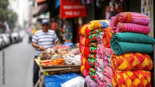 A street vendor selling handmade goods, while highend boutiques nearby sell designer products at exorbitant prices   economic contrast, luxury vs necessity