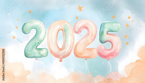 New Year card background design with 2025, Happy New Year, and holiday banner written on it