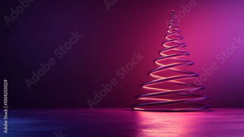 Wallpaper Mural Christmas tree made of a twisted metal tube. Industrial design with purple lighting and copy space. Torontodigital.ca