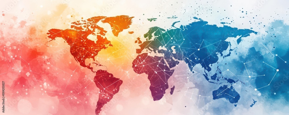 Global fintech network, interconnected financial systems, analytics data, watercolor style Global fintech network, interconnected financial systems, analytics data, watercolor style