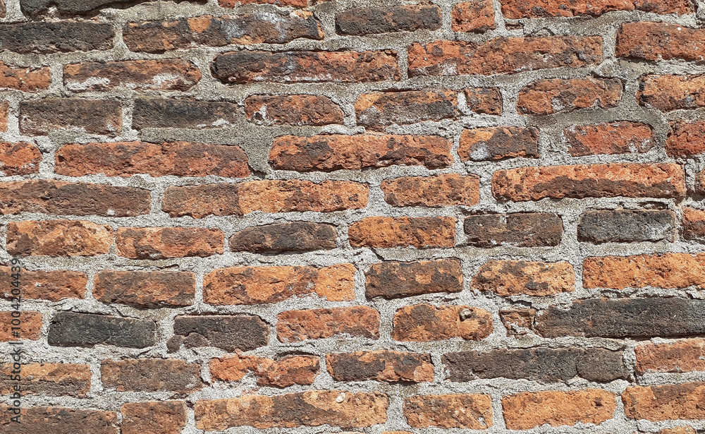 Old brickwork in the wall of brown and gray shades on the whole background