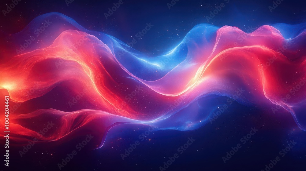 glowing waves of blue and red swirl together on a dark background creating a mesmerizing visual that evokes the beauty of light and energy in a modern abstract style glowing waves of blue and red swirl together on a dark background creating a mesmerizing visual that evokes the beauty of light and energy in a modern abstract style