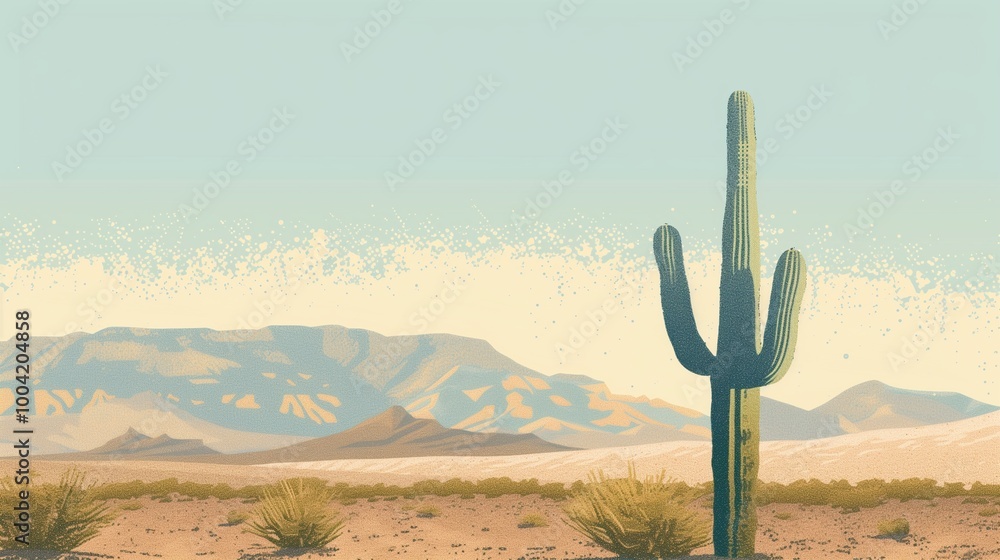 A lone cactus in a desert landscape. A lone cactus in a desert landscape.