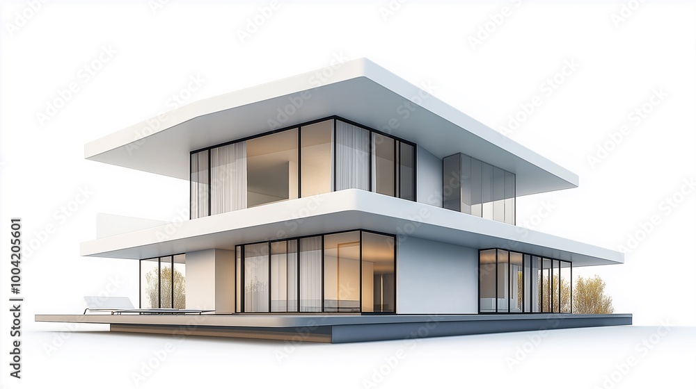Modern Two-Story Home with Minimalist Design - 3D Render. AI Generated Modern Two-Story Home with Minimalist Design - 3D Render. AI Generated