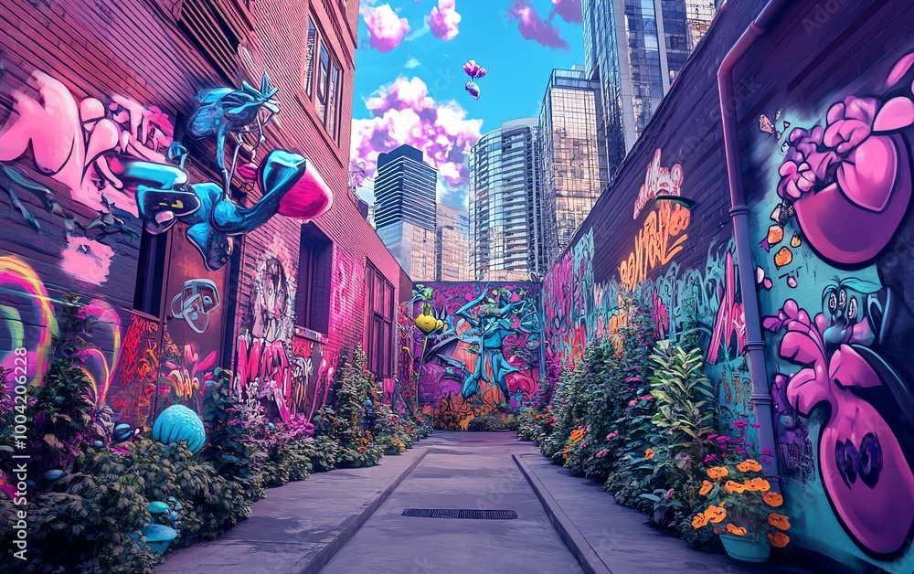 Fototapeta premium Graffiti alleyway with vibrant colors