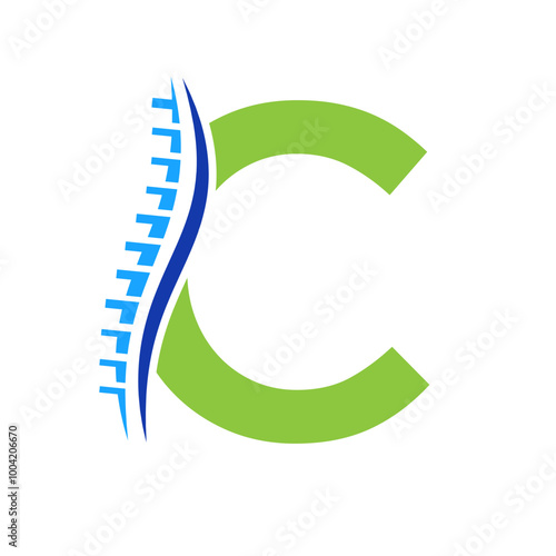 Spine diagnostic logo on letter C vector template. Orthopedic Symbol