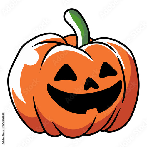 Doodle Smiling Cartoon Pumpkin with Jack-O'-Lantern Face for Halloween