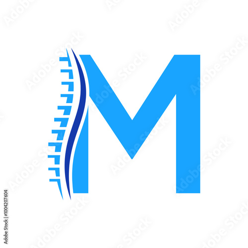 Spine diagnostic logo on letter M vector template. Orthopedic Symbol