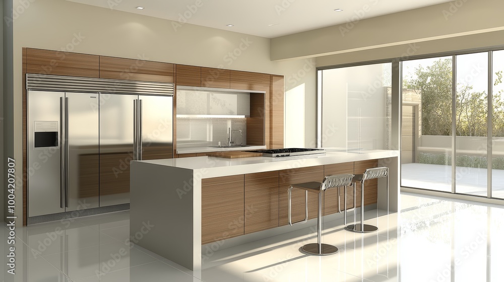 Modern Kitchen with Stainless Steel Appliances and Island. Modern Kitchen with Stainless Steel Appliances and Island.
