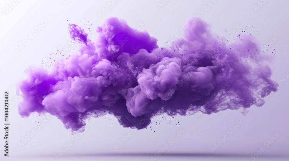 A vibrant purple smoke cloud billowing against a soft white background, creating a dreamy and ethereal atmosphere. A vibrant purple smoke cloud billowing against a soft white background, creating a dreamy and ethereal atmosphere.