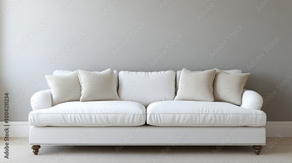 Fototapeta premium Elegant White Sofa with Pillows
