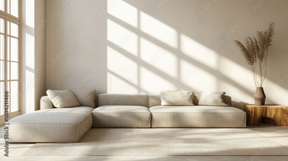 Fototapeta premium Minimalist Living Room Interior with Natural Light