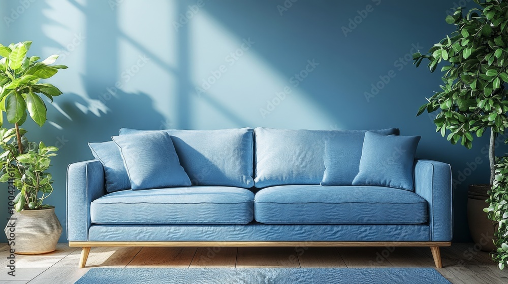 Serene Living Room with Blue Sofa Serene Living Room with Blue Sofa
