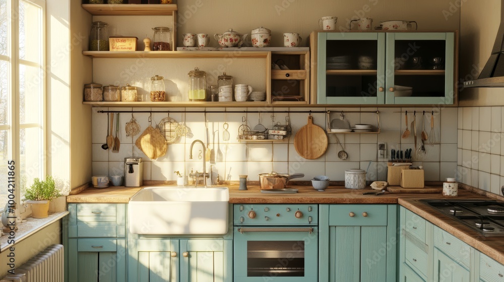 Rustic Kitchen Interior with Natural Light. Rustic Kitchen Interior with Natural Light.