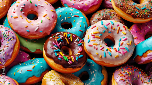 A variety of multicolored donuts were created using Generative AI technology.