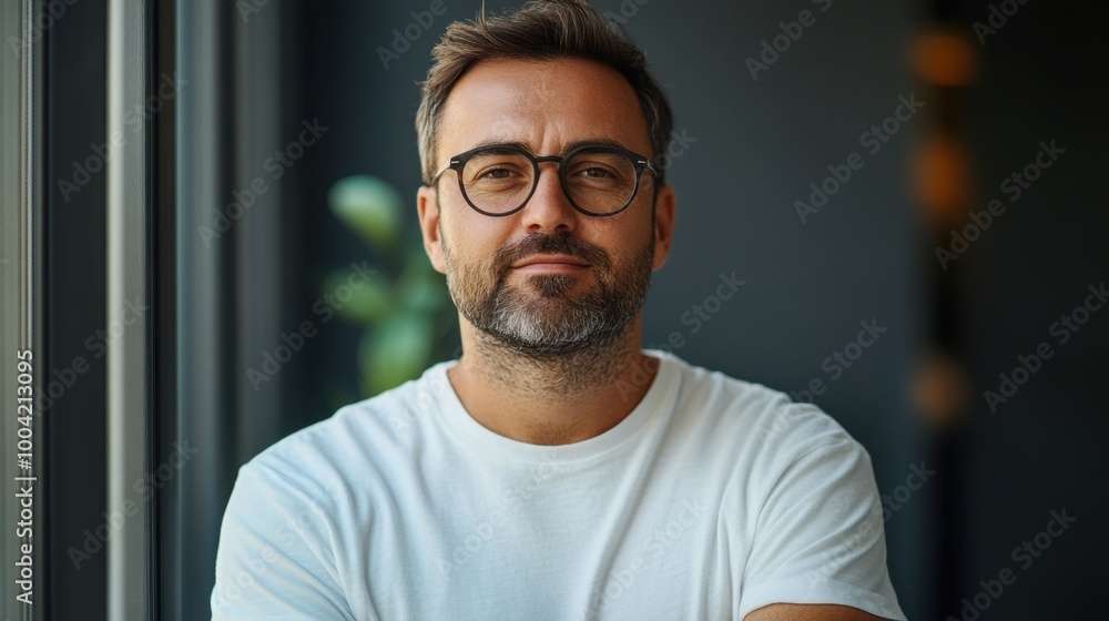 Obraz premium Man with glasses posing confidently indoors