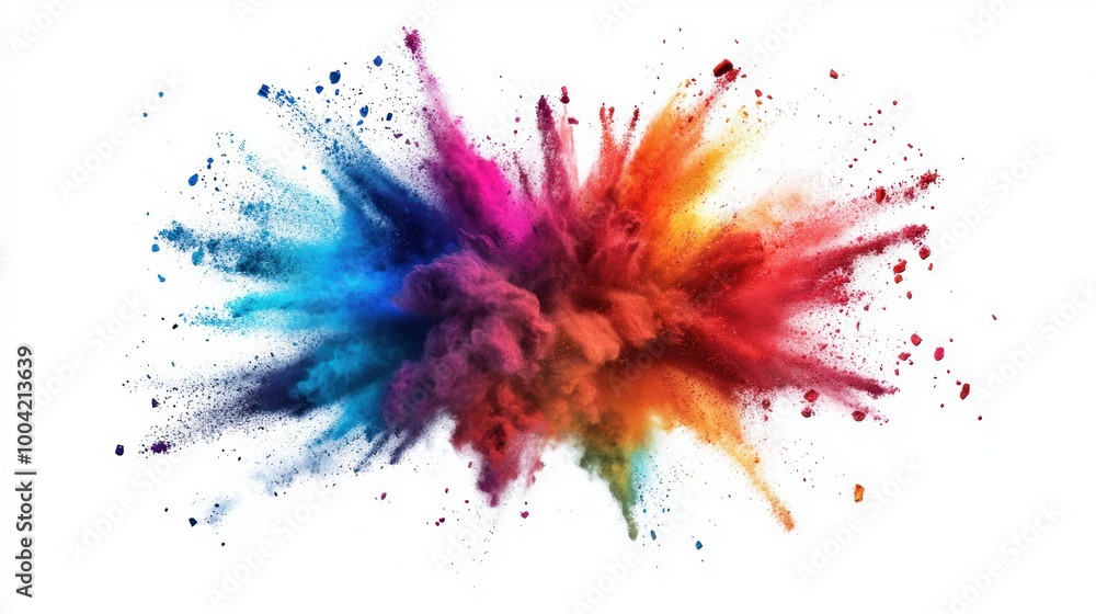A vibrant explosion of colorful powders, showcasing a dynamic mix of blue, red, orange, and yellow against a white background. A vibrant explosion of colorful powders, showcasing a dynamic mix of blue, red, orange, and yellow against a white background.
