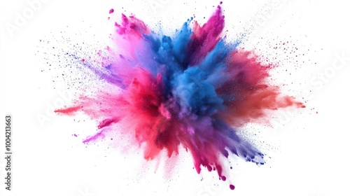 A vibrant explosion of colorful powder in shades of pink, blue, and red, creating a dynamic and lively visual impact.