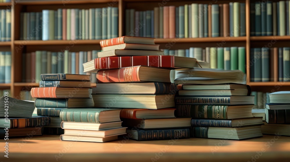 An artistic arrangement of books in a cozy library setting, showcasing a mix of old and new volumes in various colors. An artistic arrangement of books in a cozy library setting, showcasing a mix of old and new volumes in various colors.