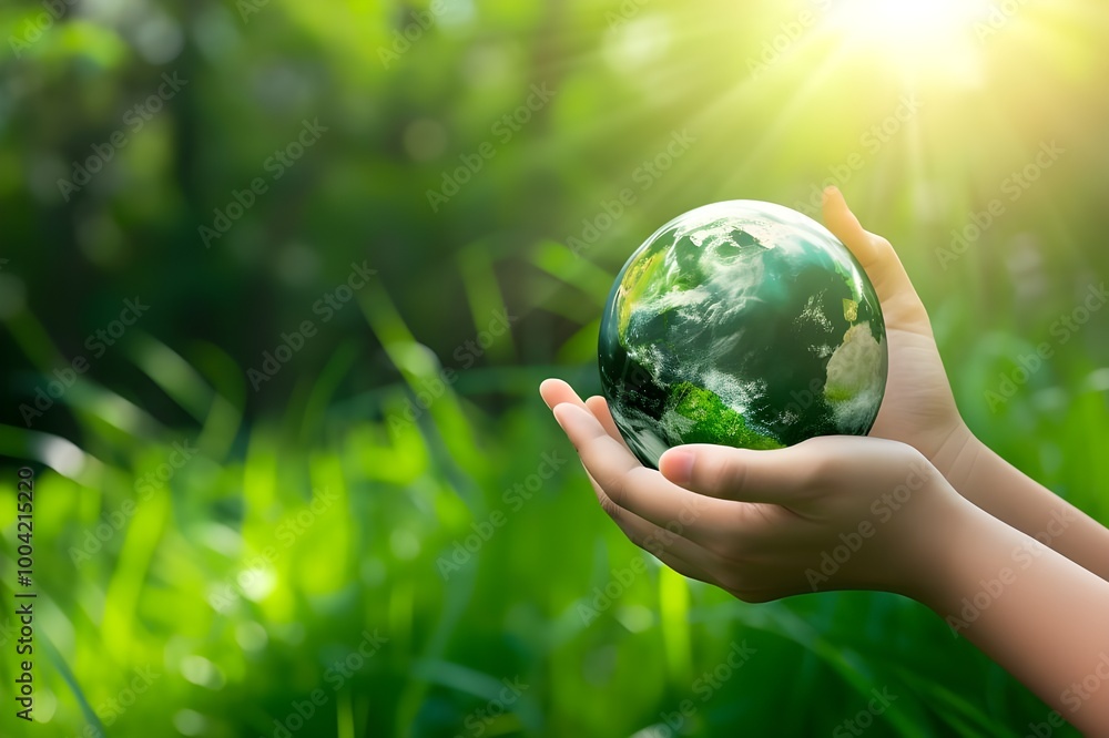 Hands Holding a Globe in Nature and sun light. Hands Holding a Globe in Nature and sun light.