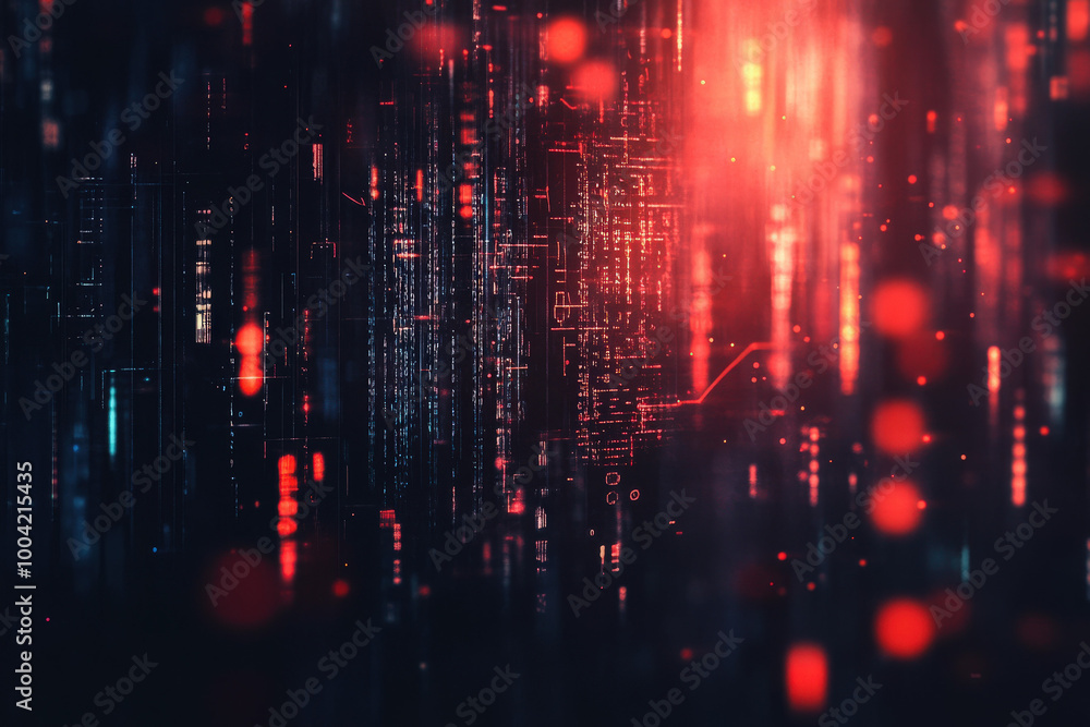 custom made wallpaper toronto digitalIlluminated digital matrix with vibrant red lights and intricate patterns creating a futuristic cyber atmosphere at night. Generative AI