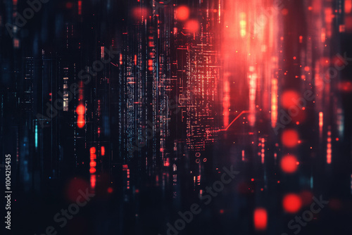 Wallpaper Mural Illuminated digital matrix with vibrant red lights and intricate patterns creating a futuristic cyber atmosphere at night. Generative AI Torontodigital.ca