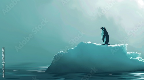 A lone penguin on an iceberg.