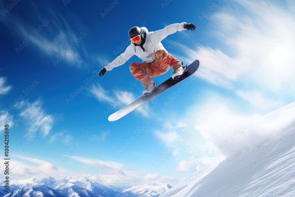 Snowboarder jumping snowboarding recreation adventure. Snowboarder jumping snowboarding recreation adventure.