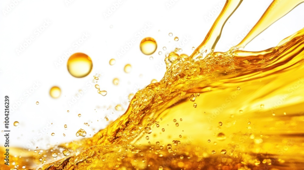 Vibrant yellow liquid splash with droplets, capturing motion and energy. Vibrant yellow liquid splash with droplets, capturing motion and energy.