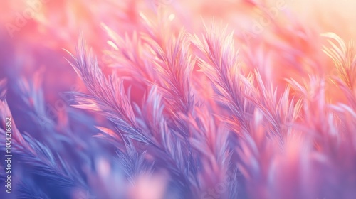 Delicate purple and pink grasses swaying softly in a dreamy, pastel landscape.