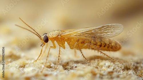 Close up of a flying insect on sand