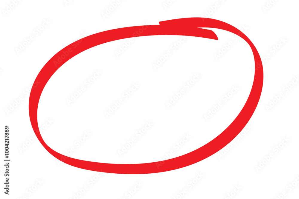 Red circle pen draw. Highlight hand drawn circle isolated on white background. Handwritten red circle. For marker pen, pencil, logo and text check. Vector illustration