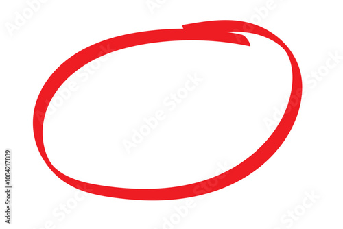 Red circle pen draw. Highlight hand drawn circle isolated on white background. Handwritten red circle. For marker pen, pencil, logo and text check. Vector illustration